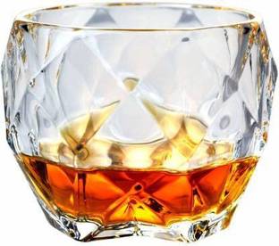 SURYAFASHION (Pack of 2) Diamond Shaped Whiskey Royal Glass Unique Cool Crystal Rocks Whiskey Glasses for Scotch, Bourbon, Vodka, Liquor (310 ml) (Peck of 2) Glass Set Whisky Glass