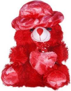 Florona Cute Big Red Hat Teddy With Heart For Couples , Gifts  - 30 cm