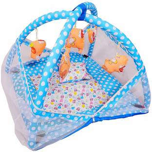HARSHIKA ENTERPRISES New Born Baby Bedding Set Play Gym with Mosquito Net and Hanging Toys for Baby Boy's & Baby Girl's(0-9month) Polyester Washable Kids Mosquito Net