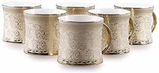 TAGROCK Pack of 6 Bone China Golden Heritage Print Tea Coffee Cups Mug Set 150 ML