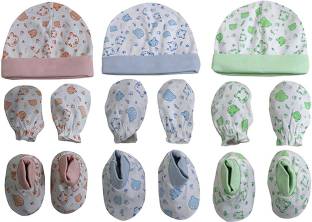 BABY LOOKS Presents Supersoft cotton Mitten, Booty and Cap set for new borns (Multicolor)