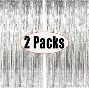 Saikara Collection 2pcs 3ft x 8.3ft Silver Metallic Tinsel Foil Fringe Curtains Photo Booth Props for Birthday Wedding Engagement Bridal Shower Baby Shower Bachelorette Holiday Celebration Party Decorations