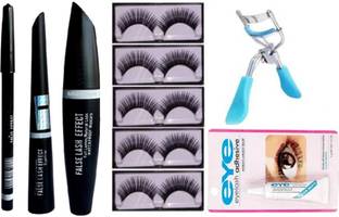 SKYBOAT BEST COMBO FOR WOMEN INCLUDING MASCARA , EYELINER , EYEBROW PENCIL , CURLER , EYE GLUE AND PACK OF 5 EYELASHES