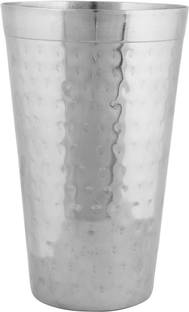 JS Hotelware (Pack of 2) Stainless Steel Hammered Lassi Glass Glass Set Water/Juice Glass