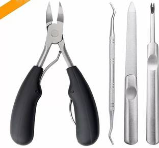LOWPRICE 4Pcs Ingrown Toe Nail Clippers Tool Set, Stainless Steel Professional Ingrown or Thick Toenails Trimmer, Nail Clipper, Cuticle Fork, Nail File, Nail Cleaner Tool