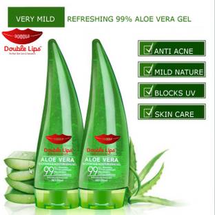 DOUBLE LIPS Aloe Vera Gel 99% Pure Soothing Aloe Vera Gel (Pack Of 2)