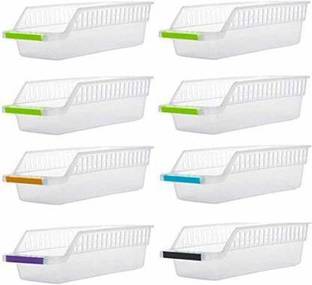 MECHON Fruits/Vegetables Kitchen Rack Plastic 8 Pcs Plastic Fridge Space Saver Organizer Storage Rack
