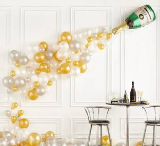 Bash N Splash Printed Green Champagne Bottle With Gold Silver White Party Balloon Balloon (Pack of 61) Balloon