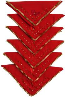 Adhvik Set of 6 Pcs Premium Quality Women's / Girl's Pure Cotton Butterfly Embroidery Moti Design Hankies/ Hanky/ Handkerchief ["Red"] Handkerchief