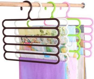 PRSADINI CREATIONS 5 Layer Multipurpose Multi-Layer Hangers for Clothes Shirts Wardrobe Ties Pants Space Saving Plastic Hangers (5) Closet Organizer