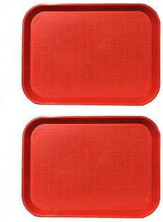 swift international Plastic Serving Tray Platter Rectangular Shape Plastic Trays for Drink Breakfast Tea Dinner Coffee Salad Food for Dinning Table Home Kitchen 11x14 Inches Red Set of 2 Tray