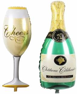 ablegatye Solid ABLEGATE Champagne Bottle (1Pcs, 39inch) and Wine Glass (1Pcs, 39Inch) Shaped Foil Balloons for Party Decorations Balloon