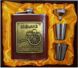 Protos India.Net England Brown Hip Flask 2 Taquilla Shot Glasses Funnel 4 - Piece Bar Set
