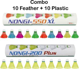 Nongi 550XL Combo Feather and Plastic Shuttle  - Yellow, Multicolor