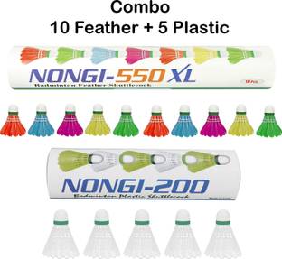 Nongi 550XL Combo Feather and Plastic Shuttle  - White, Multicolor