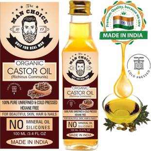 the man choice 100% Pure & Organic Cold Pressed Castor Oil for Hair, Skin, Beard,Hair Oil .To Support Hair Growth And Beautiful Skin in 100 ML Glass Bottle. Hair Oil
