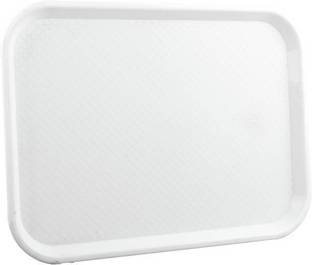 Everbuy Premium Quality High Raised Edges Rectangular Plastic Serving Tray ,Set Of 2 (White) Tray