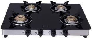 Elica Vetro Glass Top 4 Burner Gas Stove with Double Drip Tray (694 CT DT VETRO) Glass Manual Gas Stove