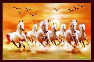 Seven Lucky Running Horses Vastu Fully Waterproof Canvas Print Poster for Living Room,Bedroom,Office,Kids Room,Hall vas7012-3 Canvas Art