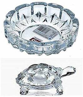 mahakal RUDRAKSHAM CREATIONS Crystal Glass Turtle Plated Feng Shui Tortoise Plate Vastu Yantra Feng Sui Lucky Gift Puja Articles Decorative Showpiece - 14 cm (Crystal, Clear) डेकोरेटिव शोपीस  -  14 cm