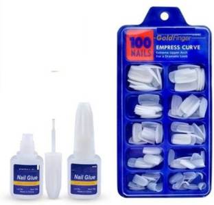 Dios Best Artificial Gold Finger Empress Curve 100 Tips Fake Nails with Glue white (Pack of 100nails) off white