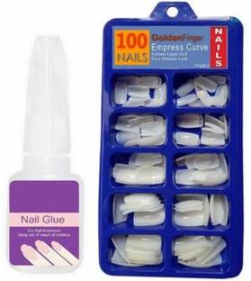 Dios 100 Pcs Nail with Glue - Artificial Nail with Waterproof Nail Adhesive Bottle strong Off White