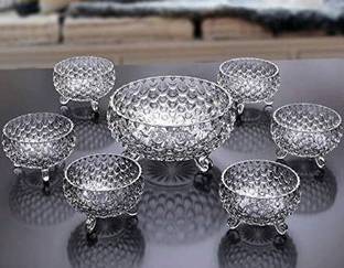 soniry Glass Dessert Bowl Crystal Glass Bowl Set of 7 pcs with 1 Large Bowl & 6 Medium Bowls for Serving Snacks,Pudding,Dessert,Fruits and Other Kitchen Purpose