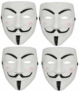 Bal samrat Vendetta Comic Face Anonymous Hacker White Color Party Mask Set of 4 Party Mask