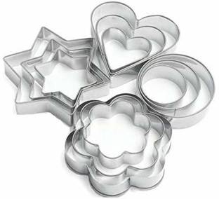 Paper Wings COOKIE CUTTER/ STAINLESS STEEL COOKIE CUTTER WITH 4 SHAPE & 12 PIECES PASTRY FRUIT MOLDS HEART FLOWER ROUND STAR BISCUIT MOULD FONDANT CUTTING CUTTERS CAKE MUFFIN DECOR MOLD MULTIFUNCTIONAL TOOL Cookie Cutter