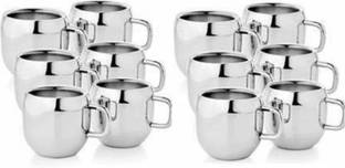 LIMETRO STEEL Pack of 12 Steel Stainless Steel 100 ml Double wall Tea cups Set ( Pack of 12)