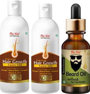 The Nile 100 % Pure and Natural Hair Growth Tonic Oil For Hair Regrowth, Anti Hair Fall 150 ML + 100 % Pure and Natural Hair Growth Tonic Oil For Hair Regrowth, Anti Hair Fall 100 ML+ Beard Booster Oil With Almond And Tea Tree Extract Hair Oil 30 ML (Combo of 3 Bottle)(280 ML) Hair Oil
