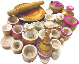 Kumarihandicrafts Kitchen set toys for kids Choppu jaman set brown color and kids chakla belan set