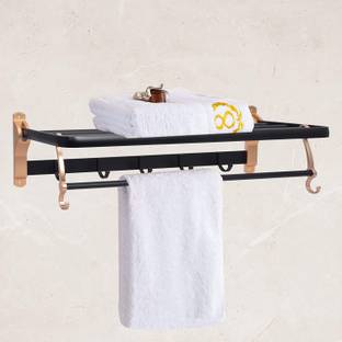 Plantex Aluminum Towel Rack for Bathroom/Towel Stand/Hanger/Bathroom Accessories (24 Inch) Black & Gold Towel Holder