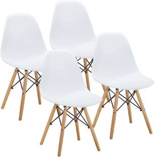 Deal Dhamaal Molded ABS Plastic with Wood Legs Standard Dining Chair (White) (Set of 4) Plastic Dining Chair