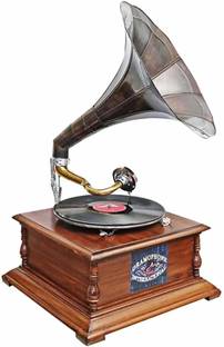 tahaart Gramophone Record Player Original Working Antique Vintage Replica Phonograph Old Item For Home Decor Wooden, Brass Gramophone