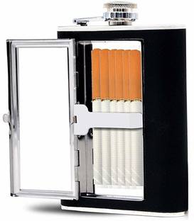 Protos India.Net Portable Pocket Sized Cigarette Case Box Stainless Steel Hip Flask