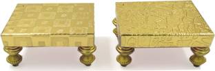 shinde exports Small Golden Chowki for idols pooja Wooden Pooja Chowki