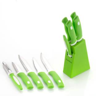 kuhinja 6 Pc Steel, Plastic Knife Set Knife Set for Kitchen with Stand SET OF 5