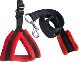 PEDIGONE 1.25 inch Red Black Feather Padded Dog Body Harness with Feather Padded Dog Leash Easy to Handle Your Pet Adjustable Chest Size 20 - 31 inch Dog Harness & Leash