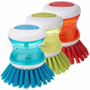 Shivarth Plastic Cleaning Brush with Liquid Soap Dispenser, Kitchen, Laundry and Other Household Cleaner (Multi Color, 3 Pcs) Plastic Wet and Dry Brush