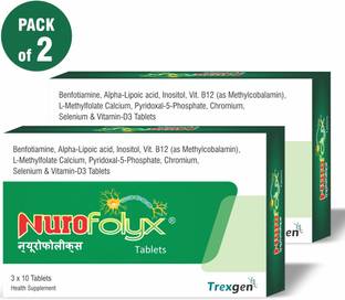 Trexgen NUROFOLYX Diabetes Care Benfotiamine Alpha Lipoic acid B12 Chromium pack of 2