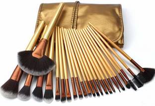 CETC Cosmetic Makeup Brush Set of 24 pcs (golden) With Leather Case