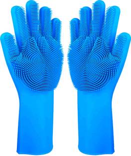 Flipkart SmartBuy Silicon Household Safety Wash Scrubber Heat Resistant Kitchen Gloves for Dish washing, Cleaning, Gardening Wet and Dry Glove