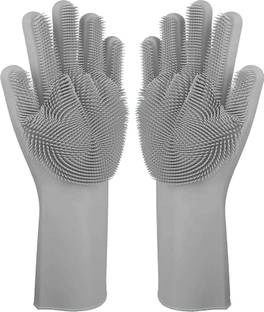 Flipkart SmartBuy Silicon Household Safety Wash Scrubber Heat Resistant Kitchen Gloves for Dish washing, Cleaning, Gardening Wet and Dry Glove