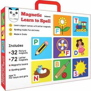 play panda Magnetic Puzzles Objects with 32 Picture Magnets, 72 Letter Magnets, Magnetic Board and Spelling Guide  (Red)