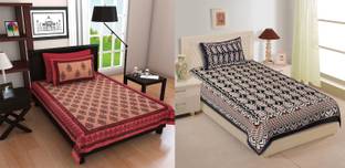 RIYA FABRICS 140 TC Cotton Single Jaipuri Prints Flat Bedsheet