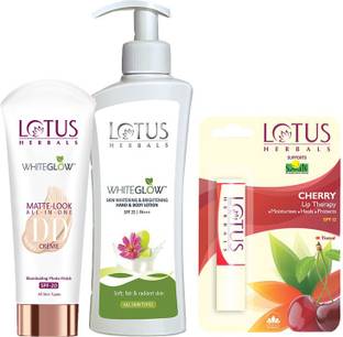 LOTUS Herbals Combo ( DD Creme_ 50g + Body Lotion _250ml + Lip Therapy_4gm )