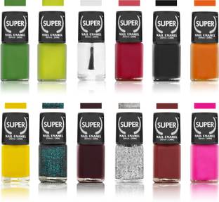 Super Nail Enamel Pack of 12 Exclusive Long Lasting Neon Nail Paints MULTI