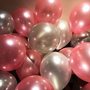 TRISHRA Solid Metallic Balloons (10-inch, Pink and Silver) Balloon