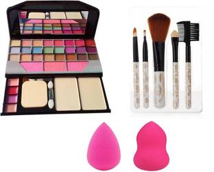 McAdams 6155 Makeup kit + 5 pcs Makeup Brush + 2 pc Blender Puff Combo